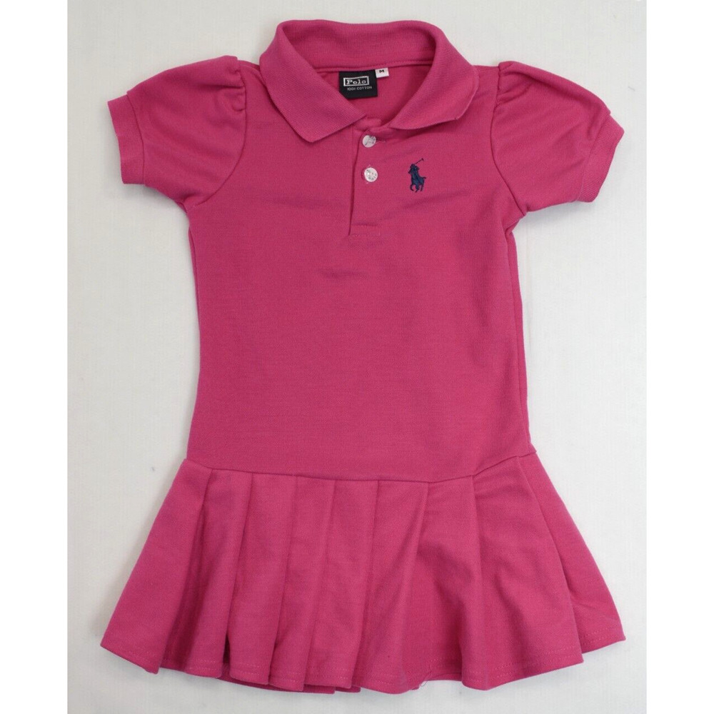 Polo Pink Skater Dress Logo Collared Pleated Shirt Short‎ Sleeve Girls Medium